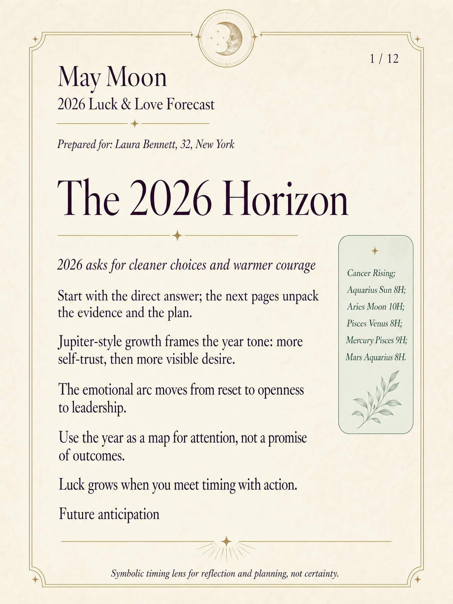 Real generated 2026 luck and love forecast preview page