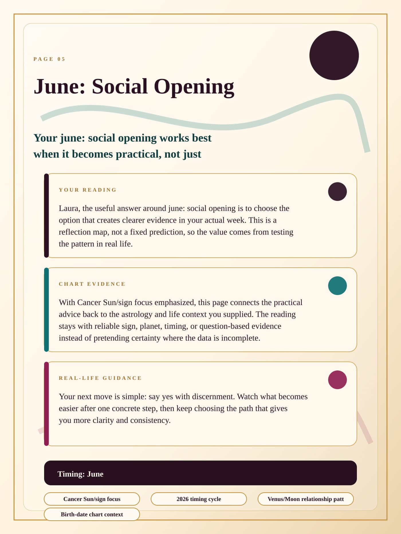 June: Social Opening page from the latest May Moon 2026 Luck & Love Forecast generated report preview.