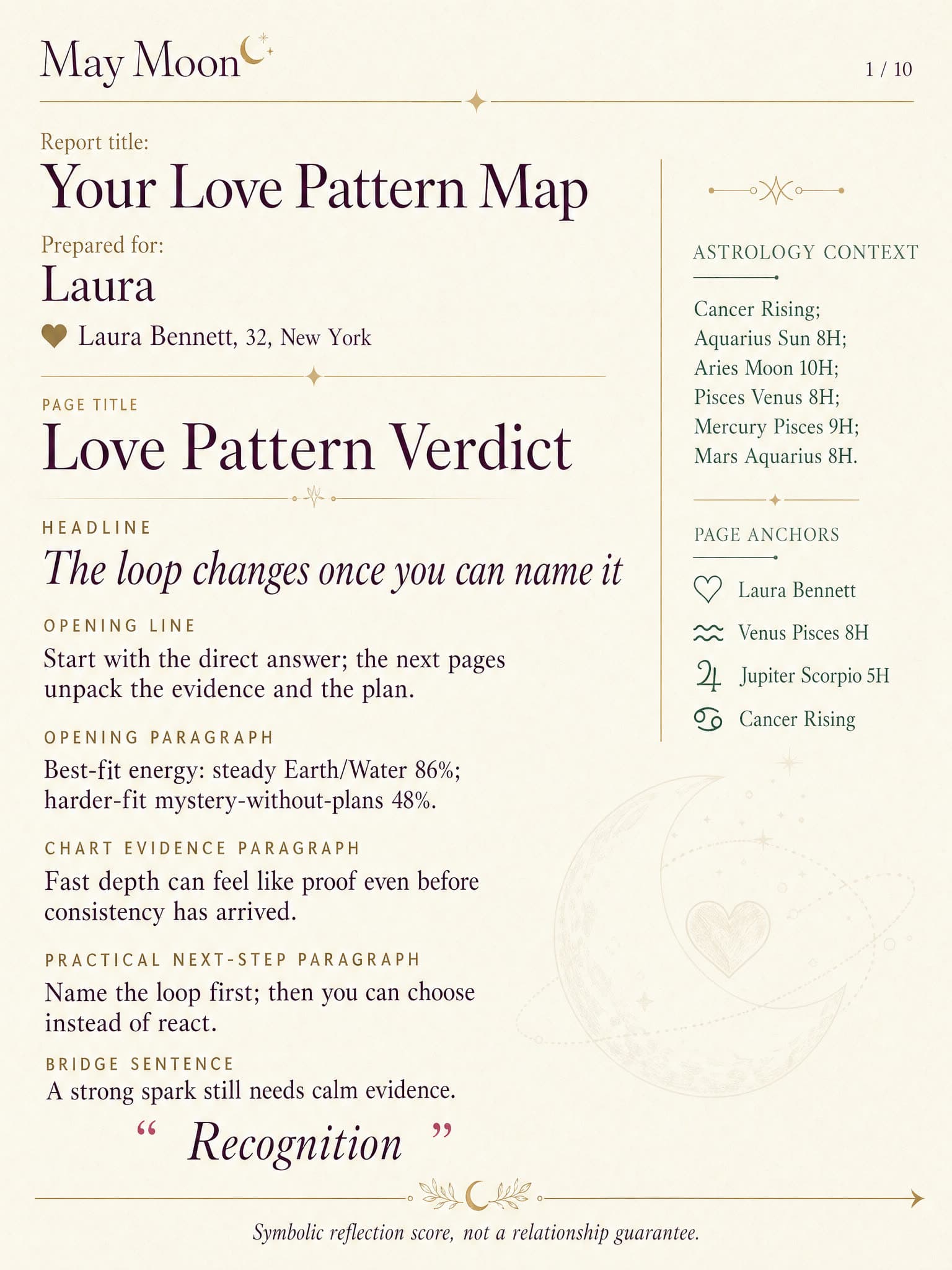 Real generated love pattern report preview page