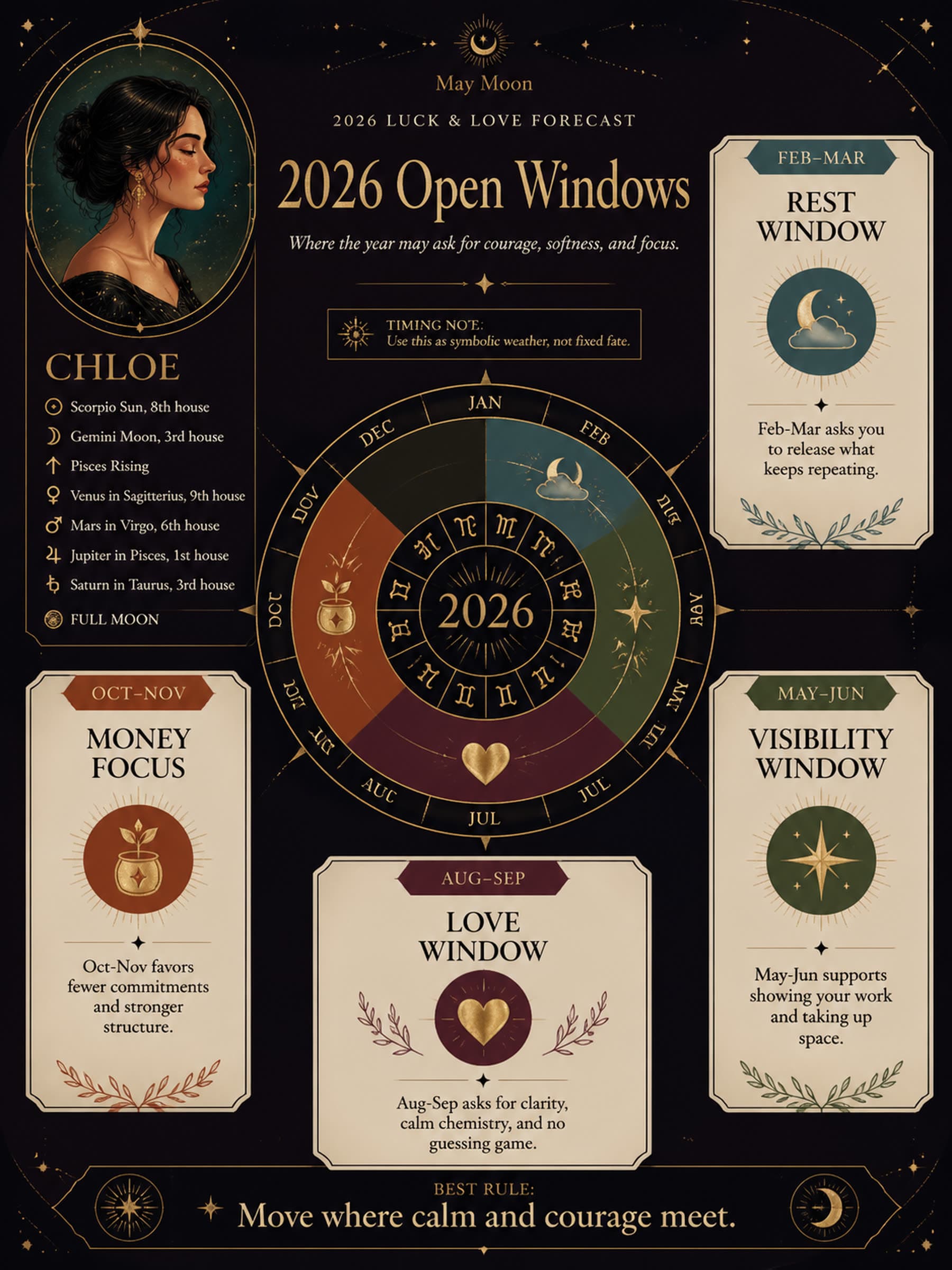 2026 Open Windows for Chloe, a personalized May Moon visual report preview.