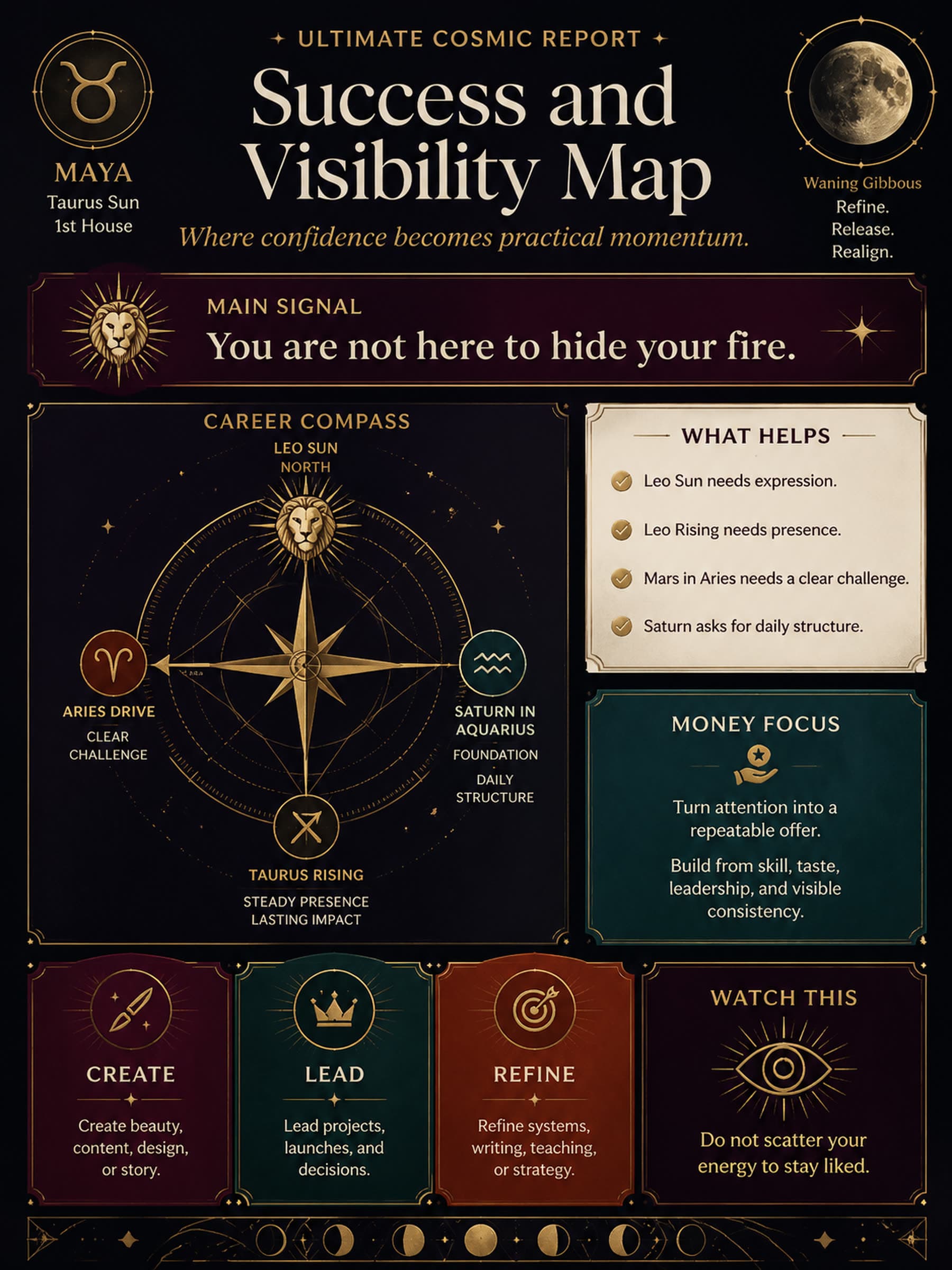 Success and Visibility Map for Maya, a personalized May Moon visual report preview.
